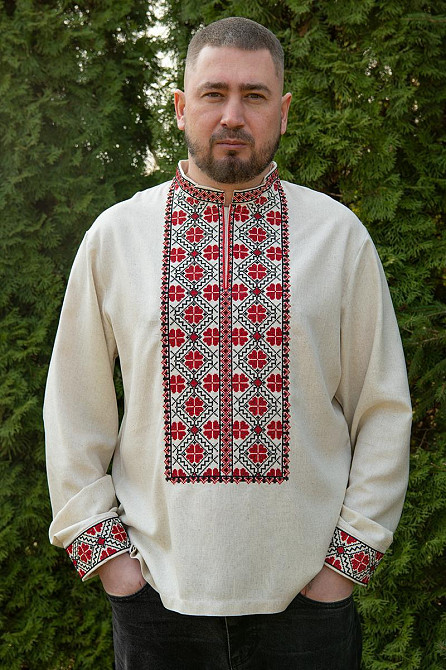 Вышиванка  мужская льняная, длинный рукав, натуральная,( лен ) топ Киев - изображение 1