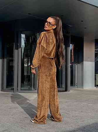 Женский прогулочный костюм двойка: кофта и штаны велюр мрамор 42/44, Кемел Одесса