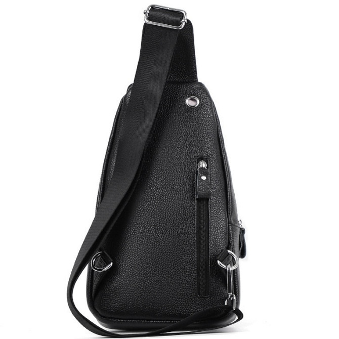 Мужской кожаный слинг сумка-рюкзак через плечо черная TIDING BAG-MK 83423 Каменское - изображение 7