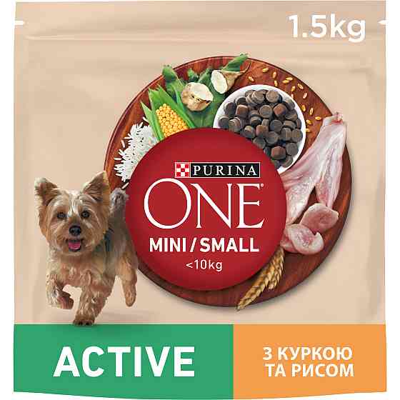 Сухий корм PURINA ONE Mini/Small Active для дорослих собак дрібних порід, з підвищеною активністю, з куркою та рисом, 1.5 кг Київ
