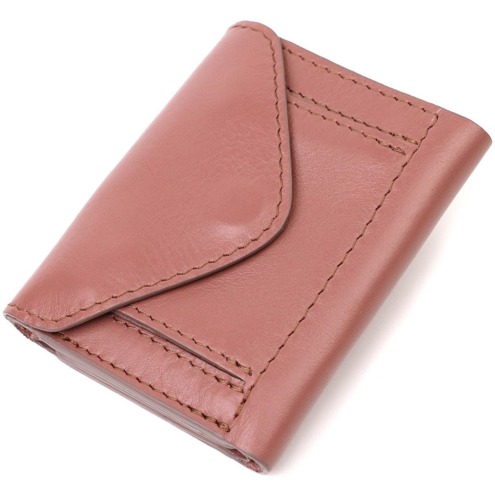 Вертикальне невелике жіноче портмоне в три складання GRANDE PELLE 16784 Пудровий Київ - фото 2