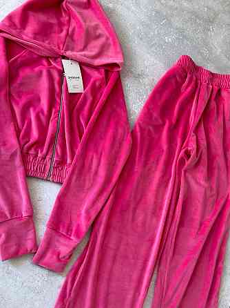 Жіночий повсякденний велюровий костюм з широкими штанами та укороченою кофтою плюшевий велюр Малиновий, 46/48 Одеса
