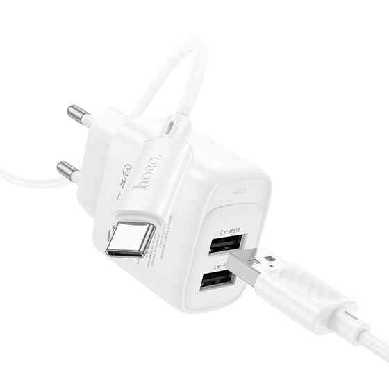 Мережевий зарядний пристрій з кабелем HOCO C141A Smart dual-port charger set(Type-C) White Одеса