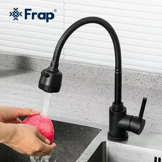 Смеситель для кухни Frap F40993-6 с гибким изливом, 2 режима, черный Киев