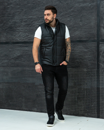 Жилетка чоловіча шкіряна дута Чорний L Харків