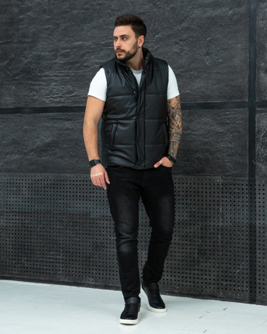 Жилетка чоловіча шкіряна дута Чорний L Харків - фото 5