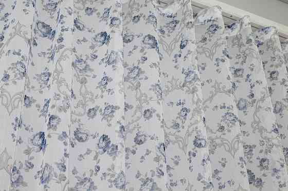 Тюль з батиста, колекція "Flora" колір білий з сіро-блакитним 416т Київ