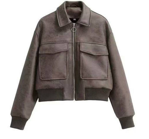 Жіноча куртка бомбер з еко-шкіри Коричневий S Харків - фото 9