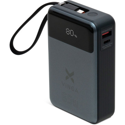 Батарея універсальна Vinga 20000 mAh 65W Display USB-C Cable Grey (VPBB2065C) Вінниця - фото 1