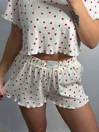 Женский трикотажный комплект для дома Красные сердечки XS-S Харьков