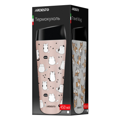 Термокружка Ardesto Coffee Time Cats 450мл, нержавіюча сталь, коричневий (AR2645FC) Винница - изображение 5
