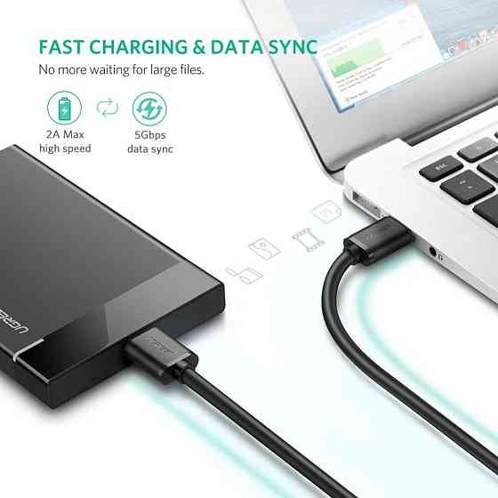 Кабель USB 3.0 - Micro USB Тип B Ugreen US130 (Черный, 2м) Николаев