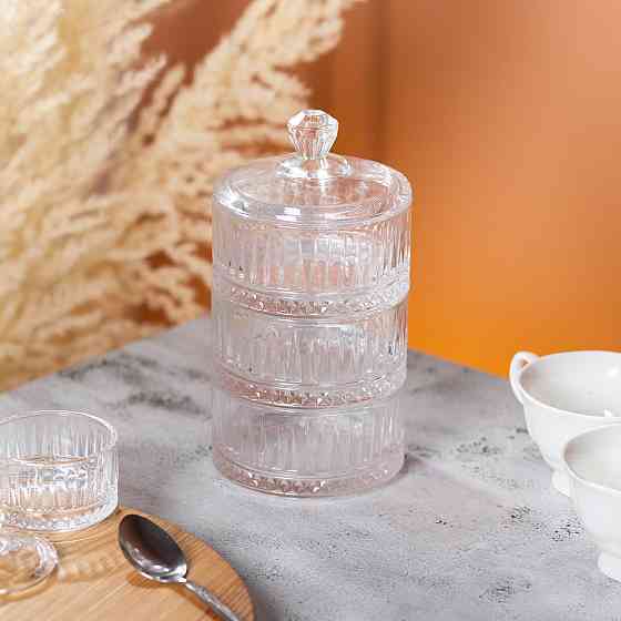 Цукерниця триярусна скляна з кришкою Ø 10 см HP-YH-16 Київ