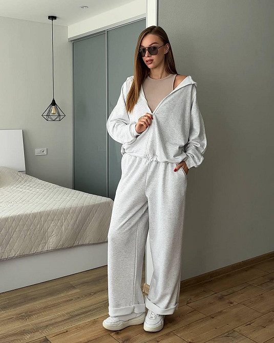 Женский прогулочный костюм двойка: кофта и штаны трехнить петля 100% хлопок Меланж Одесса - изображение 3