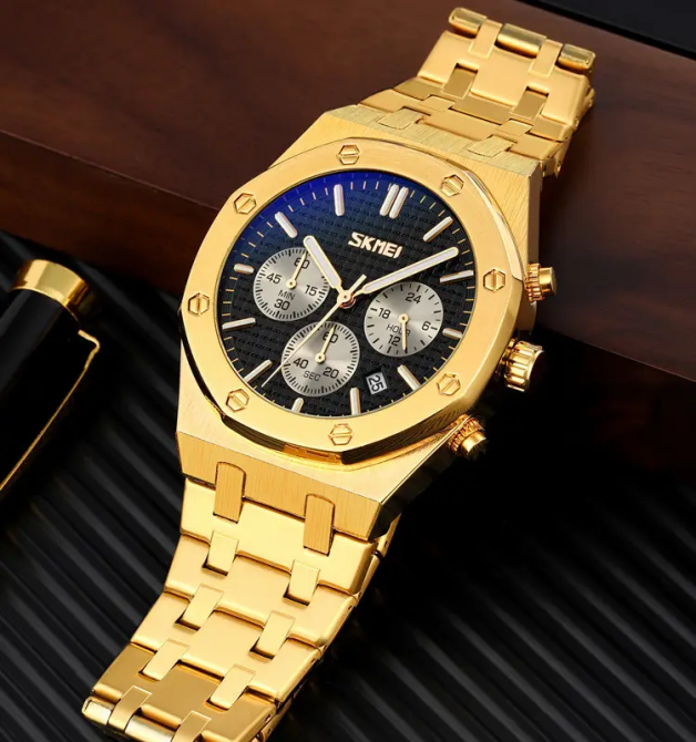 Чоловічий наручний класичний годинник Skmei 9296 (Золотий) Київ - фото 3