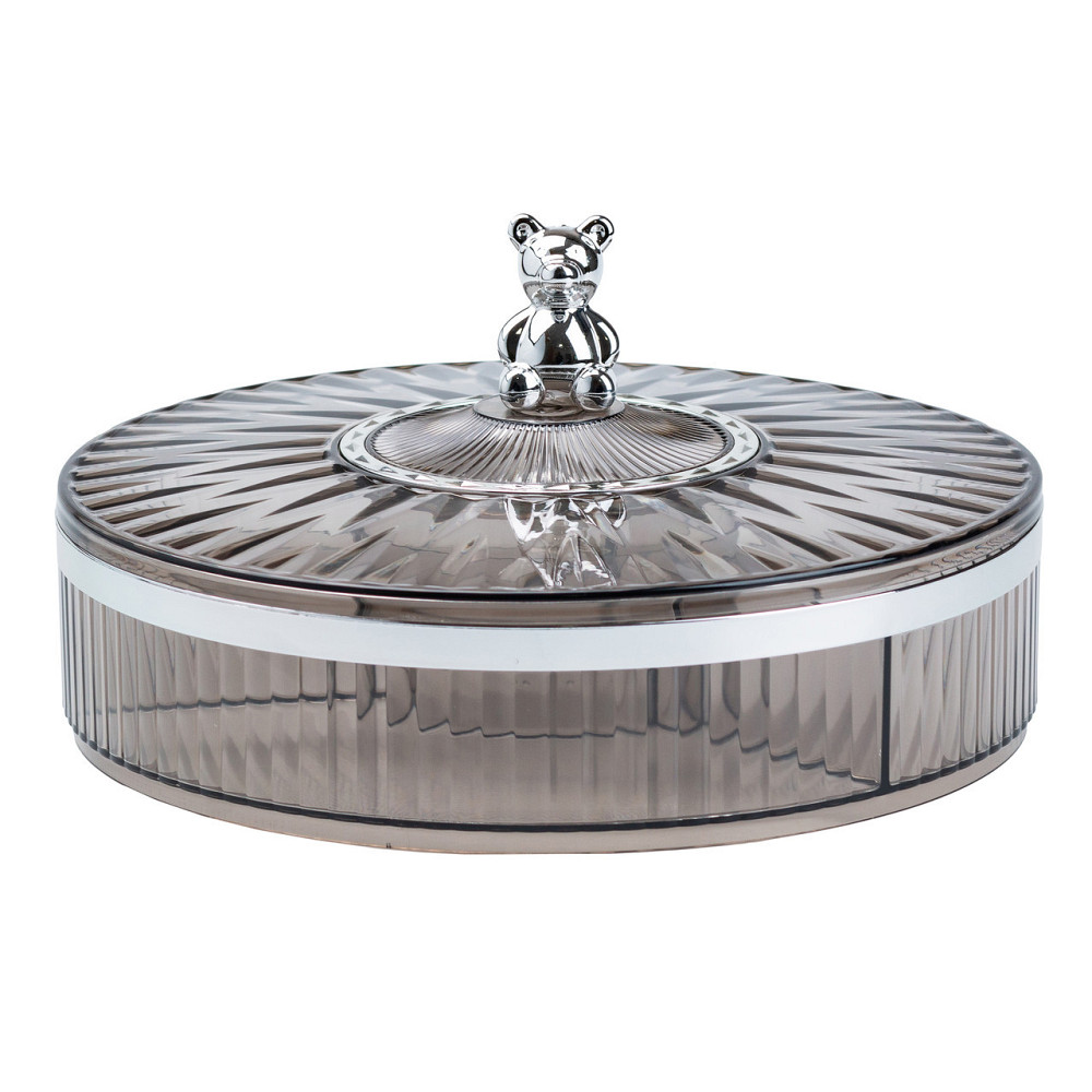 Круглая пластиковая конфетница на 4 отделения, 26 см, серая Киев - изображение 1