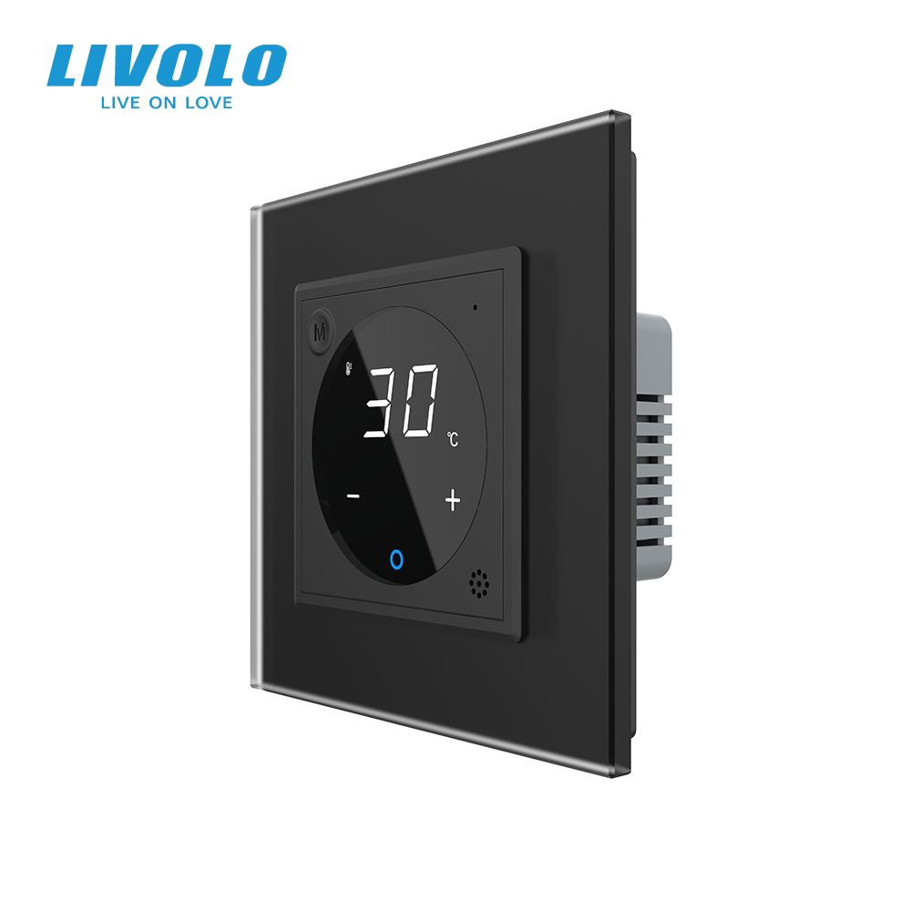 Терморегулятор (термостат) сенсорний програмований для теплої підлоги LIVOLO чорний, матова скляна рамка Коломия - фото 1
