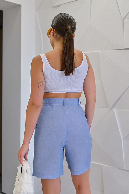 Женские льняные шорты-бермуды свободного кроя Bettie 50, Светлый джинс Киев - изображение 4