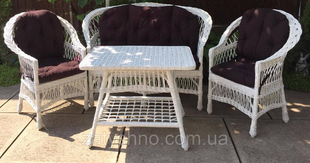 Білі меблі плетені та подушками|  Комплект плетених меблів білих | меблі садові з накидками Київ - фото 10