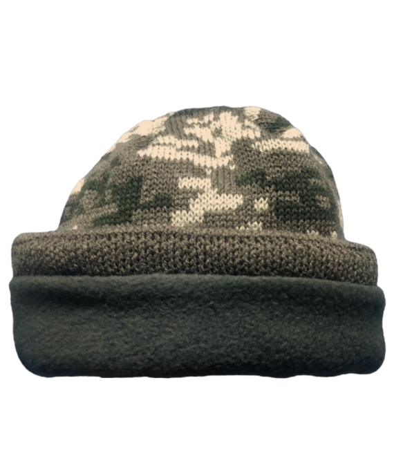 Тепла в'язана шапка на флісі піксель хакі Одеса - фото 5