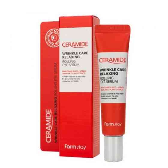Восстанавливающая сыворотка с роллером для кожи вокруг глаз Ceramide Wrinkle Care Relaxing Rolling Eye Serum FarmStay 25 мл Киев