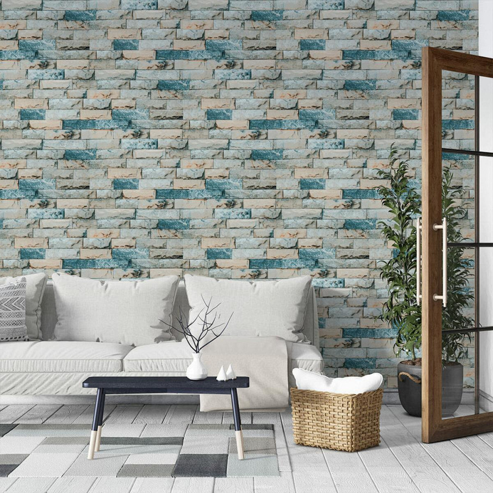 Обои самоклеющиеся 2800х500х1,5мм Бирюзовый екатеринославский кирпич (D) SW-00001943 Днепр - изображение 5