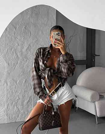 Женская базовая рубашка в клетку турецкая фланель Шоколад Одесса