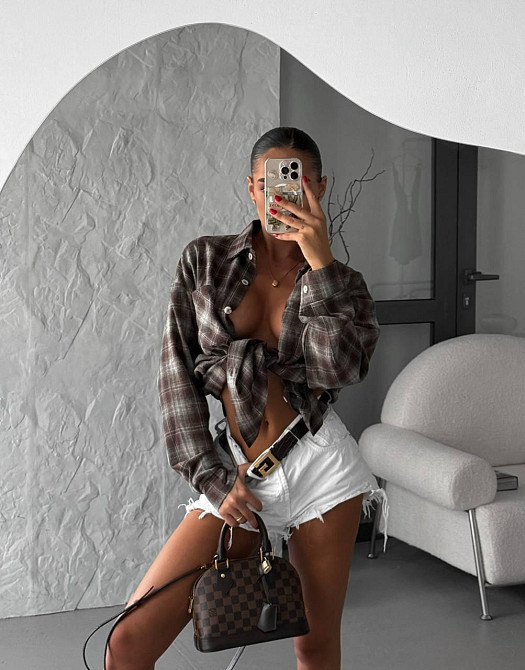 Женская базовая рубашка в клетку турецкая фланель Шоколад Одесса - изображение 4