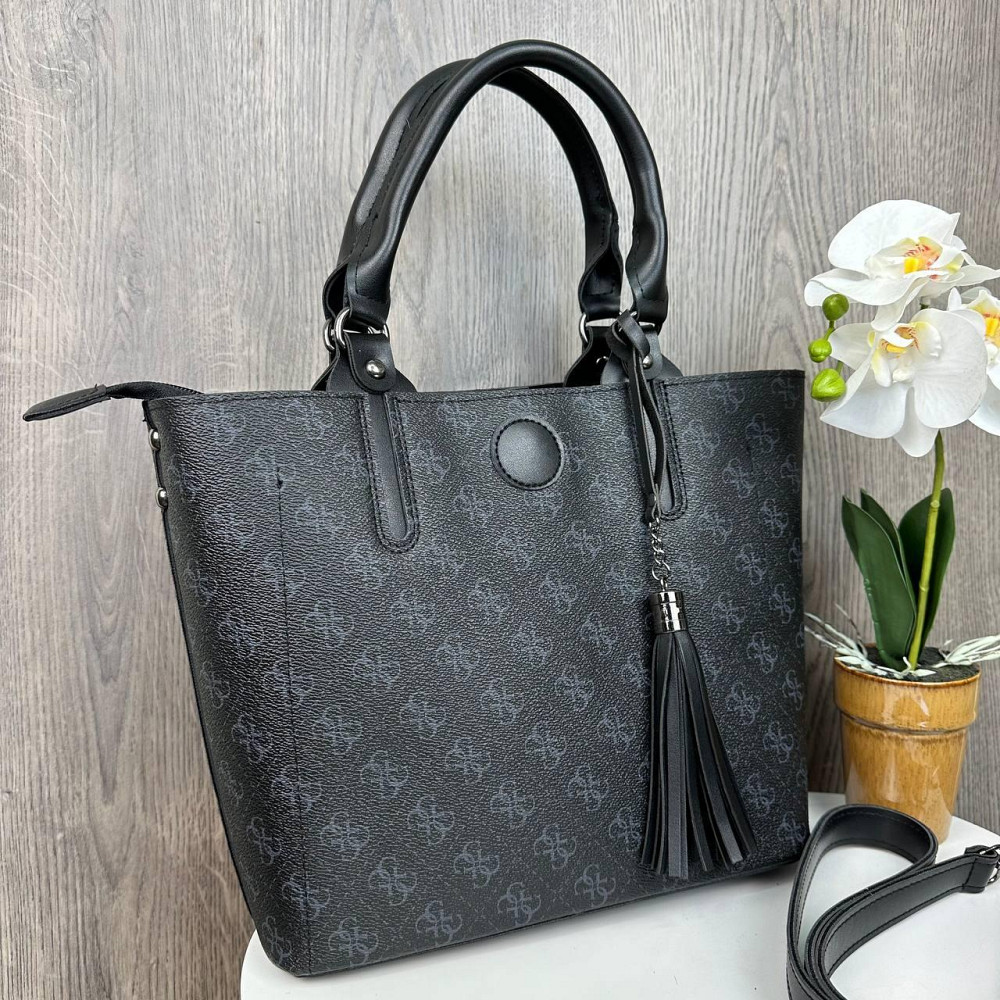 Жіноча сумка з вінцем брелоком стиль Guess чорна ( 26048 ) Харьков - изображение 1