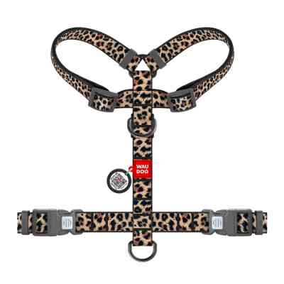 Шлея для собак WAUDOG Nylon анатомічна H-подібна з QR-паспортом "Леопард" пластиковий фастекс, L (345-4066) Вінниця