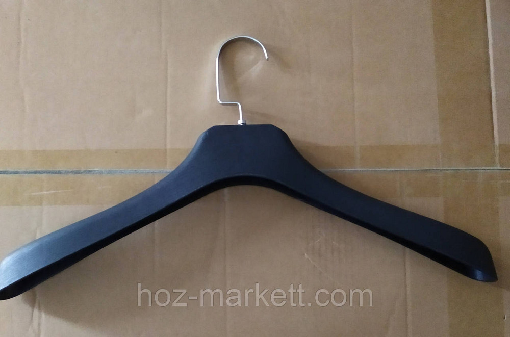 Плічка вішалки тремпеля широкі чорні чоловічі з хромованим неповоротним гачком Харків - фото 3