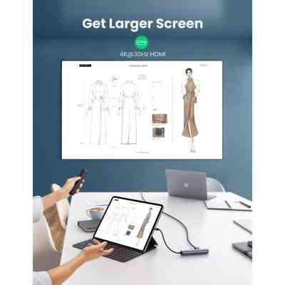 Концентратор Ugreen USB3.0 Type-C to HDMI 4K30Hz/USB 3.0x2/RJ45/PD CM418 (10919) Винница