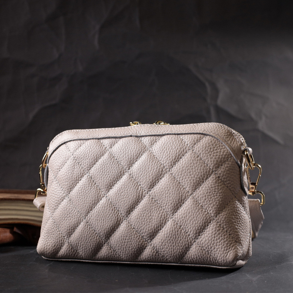 Стильная женская сумка через плечо из натуральной стеганной кожи Vintage 22316 Белая Киев - изображение 9