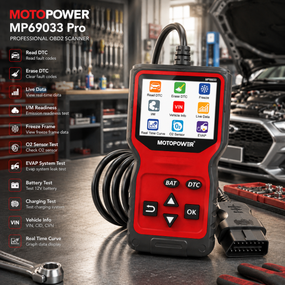 Автосканер MOTOPOWER MP69033 Pro OBD2 с тестером аккумулятора 12 В, TFT 2,8″, Live Data, проверка генератора, красный Киев