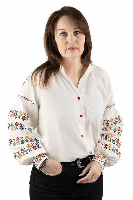 Вышиванка женская, льняная, с длинным рукавом, молочная топ 56/58 Киев - изображение 1