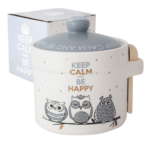 Ємність для меду Совушки 420мл d10см/h8,5см з дерев'яною ложкою S&T Житомир - изображение 1