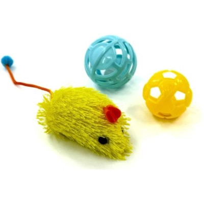 Игрушка для кошек Hippie Pet Мишка та два м'ячика, жовтий і синій (HIPSET2303001) Винница - изображение 1