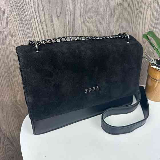 Замшева жіноча сумочка стиль Зара чорна, міні сумка натуральна замша Zara ( 25381 ) Харьков