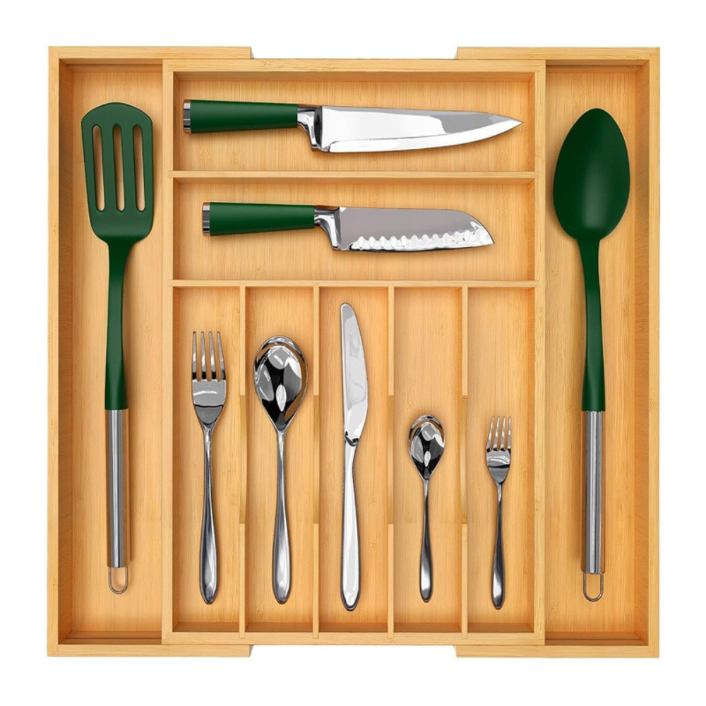 Органайзер для столовых приборов, раздвижной для кухни бамбуковый лоток для хранения вилок,ложек и ножей Каменец-Подольский - изображение 1