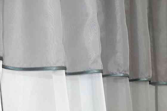 Кухонные шторы VR-Textil № 090к с ламбрекеном и подвязками серый с белым 280х170 см (50-310) Киев