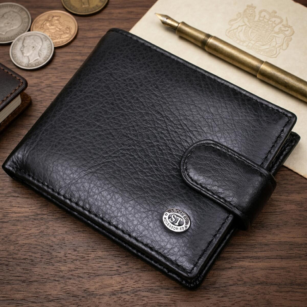 Мужской кожаный купюрник для карт купюр и монет ST Leather 18308 Черный Киев - изображение 7