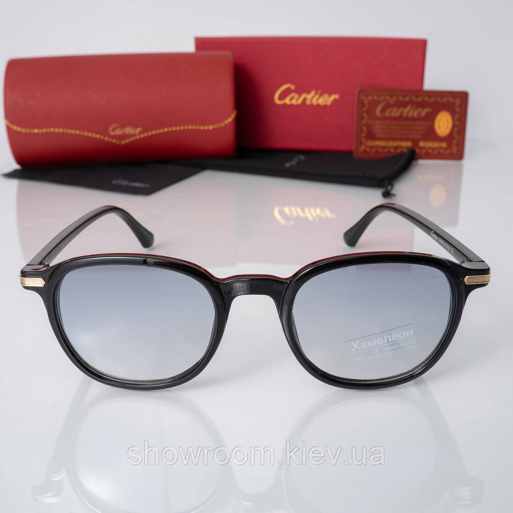 Женские солнцезащитные очки хамелеоны Cartier (226 black) фотохромные Киев - изображение 3