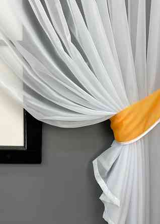 Кухонний комплект VR-Textil № 062к шторка з ламбрекеном помаранчевий із білим 200х170 см (52-1183) Київ