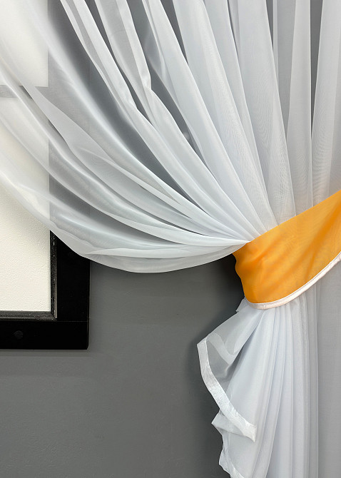 Кухонний комплект VR-Textil № 062к шторка з ламбрекеном помаранчевий із білим 200х170 см (52-1183) Київ - фото 5