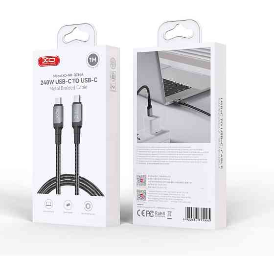 Кабель XO NBQ264A High Power Braided Type-C to Type-C - 240W - 1m Black (7102292) Київ