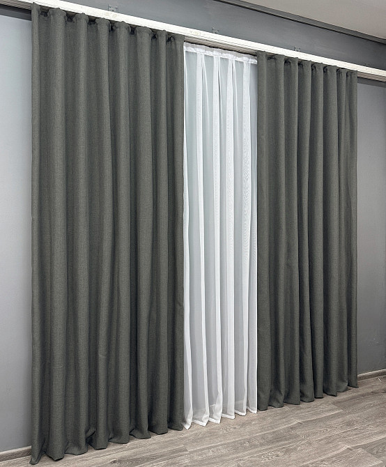 Комплект готових штор VR-Textil Льон Льон Мішковина № 1282ш Сірий 150х285 см 2 шт (33-0129) Київ - фото 12