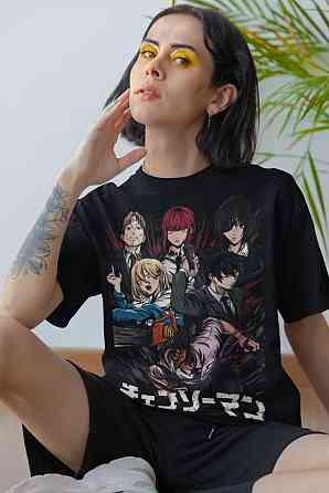 Футболка для хлопчика з аніме принтом Людина-бензопила оверсайз (зріст від 165 до 180) Чорний AnimeJ1078m Дніпро