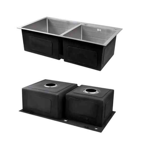 Мойка для кухни с двумя чашами Lidz Handmade H7843 интегрированная Brushed в комплекте с дозатором и корзиной Киев