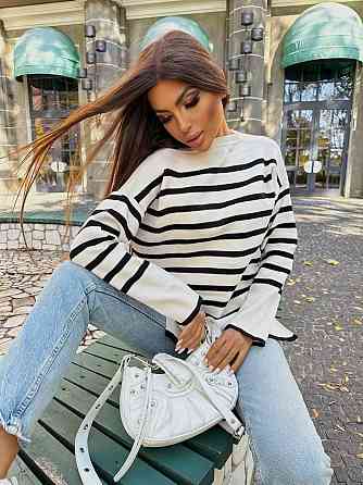 Жіночий повсякденний светр оверсайз у смужку Акрил 70%, Вовна 30% Одеса