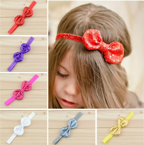 Дитяча срібляста пов'язка з паєтками - бант 9*5 см, окружність 38-50см Київ - фото 2